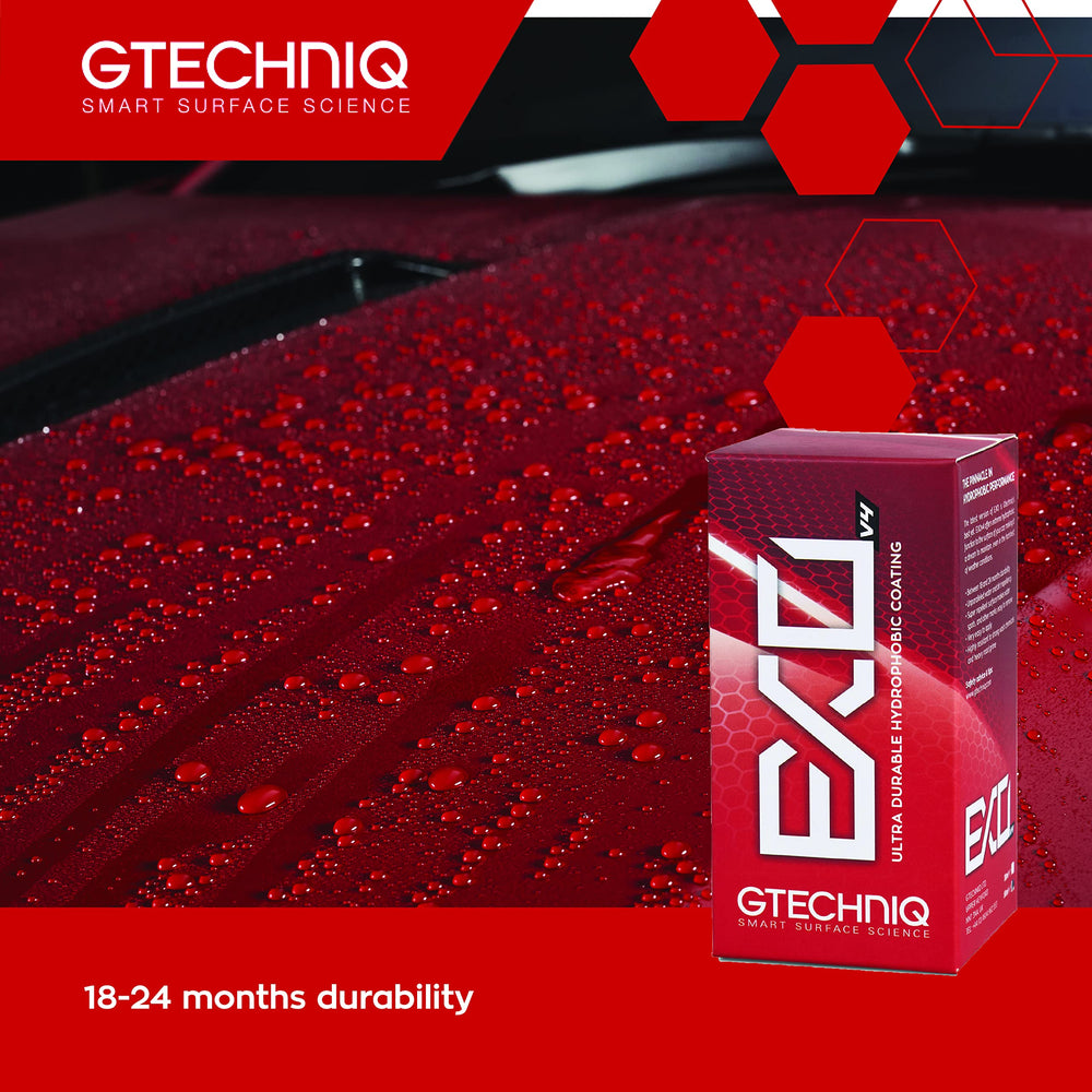 Gtechniq EXO Crystal being wiped onto car paint for durable protection.