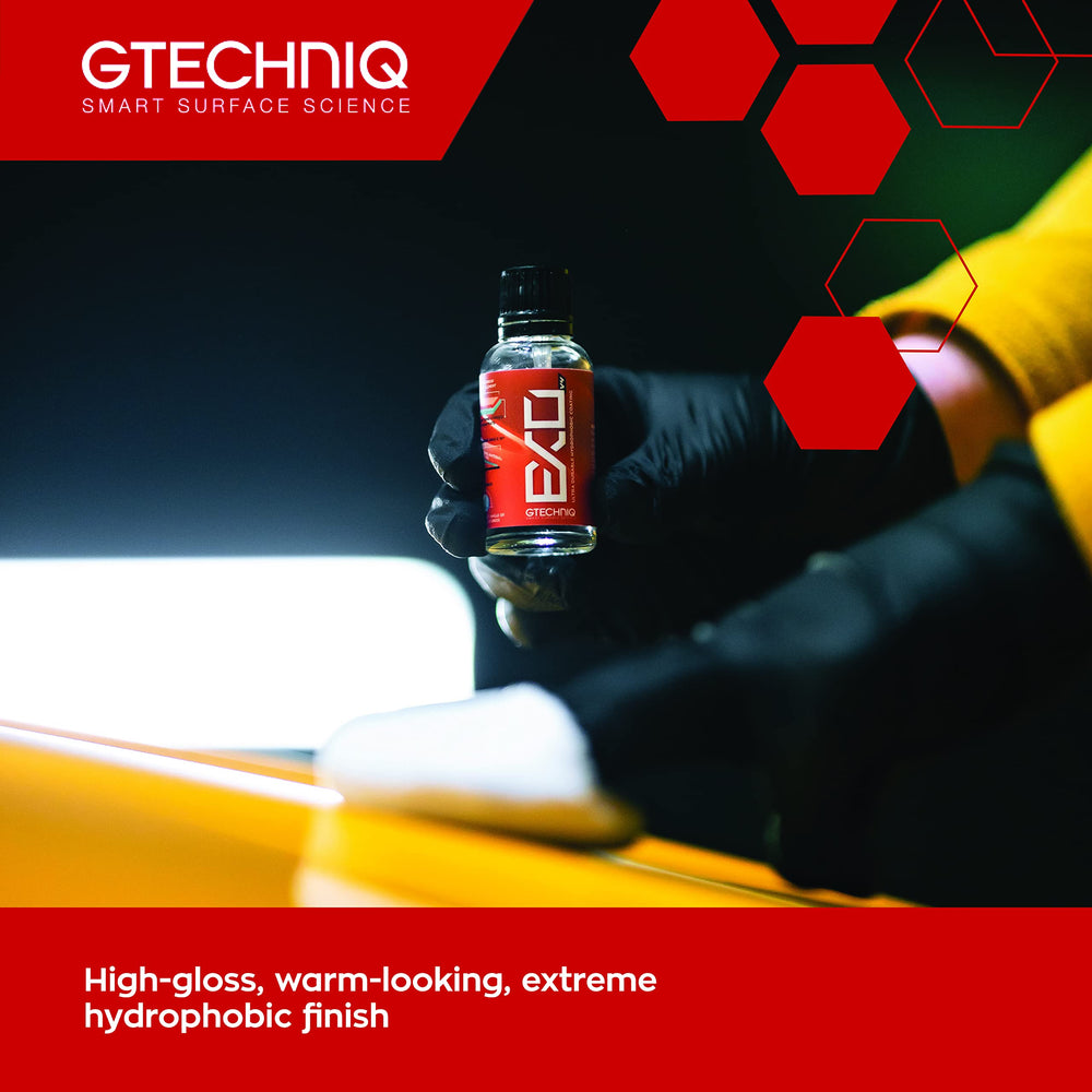 Beading water on a coated panel demonstrates EXO Crystal hydrophobic effect.