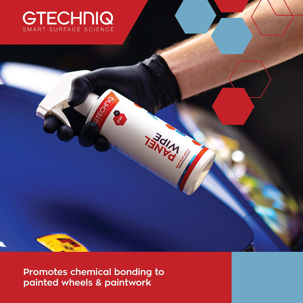Gtechniq Panel Wipe surface prep demonstrates degreaser formula removing residues before coating