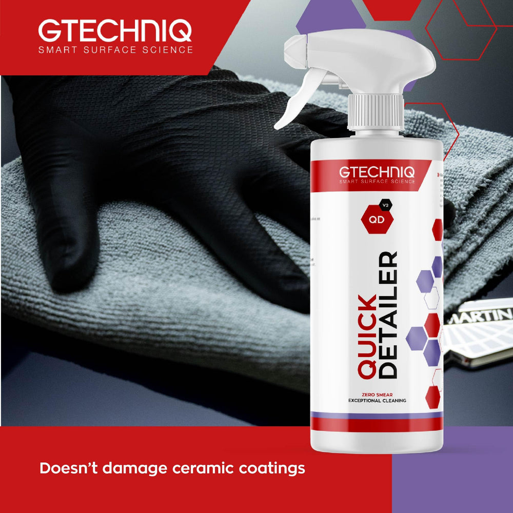 Gtechniq Quick Detailer on car body surface for slick shine