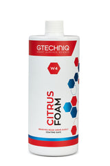 Gtechniq W4 Citrus Foam Shampoo bottle 1L for quick, thorough cleaning.
