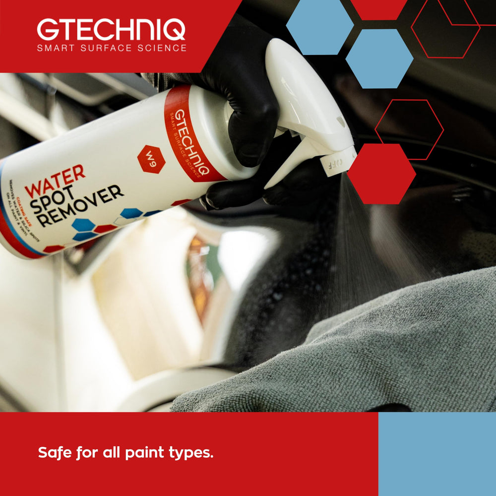 Applying Gtechniq W9 on car body to remove mineral deposits.