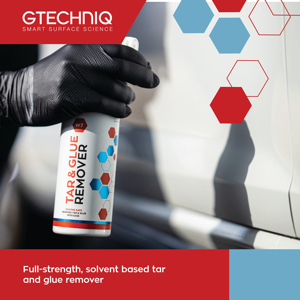 Gtechniq W7 tar and glue remover near exhaust area for clean finish