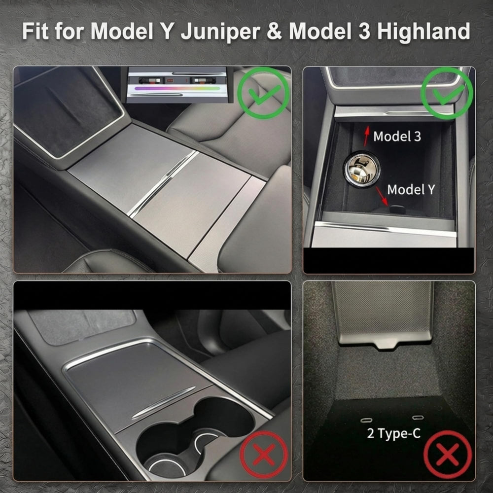 Guaiblue Tesla hub provides organized interior with a subtle glow for mood lighting.