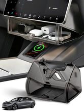 Guaiblue under-screen storage box installed in a Tesla Model Y cabin for organized essentials
