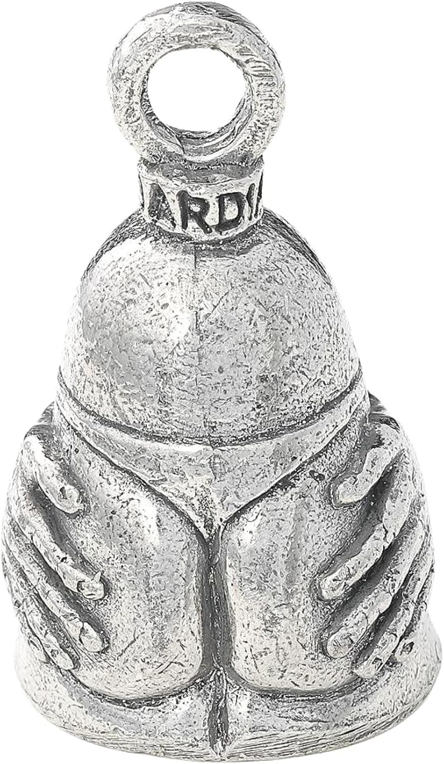 Guardian Bell AssMan keyring detail on pewter bell, showcasing craftsmanship and durability.