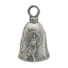 Guardian Bell Howling Wolf bell with pewter finish highlighting craftsmanship for riders.