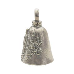 Guardian Bell Virgin Mary on motorcycle shows durable pewter for riding