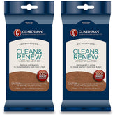 Guardsman Clean and Renew Leather Wipes on a shelf tray restore leather shine.
