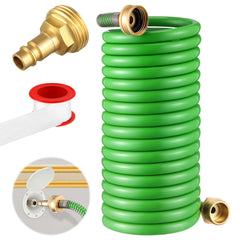 Gulfmew RV Exterior Shower Hose coil shows compact storage and 15 ft reach for campers