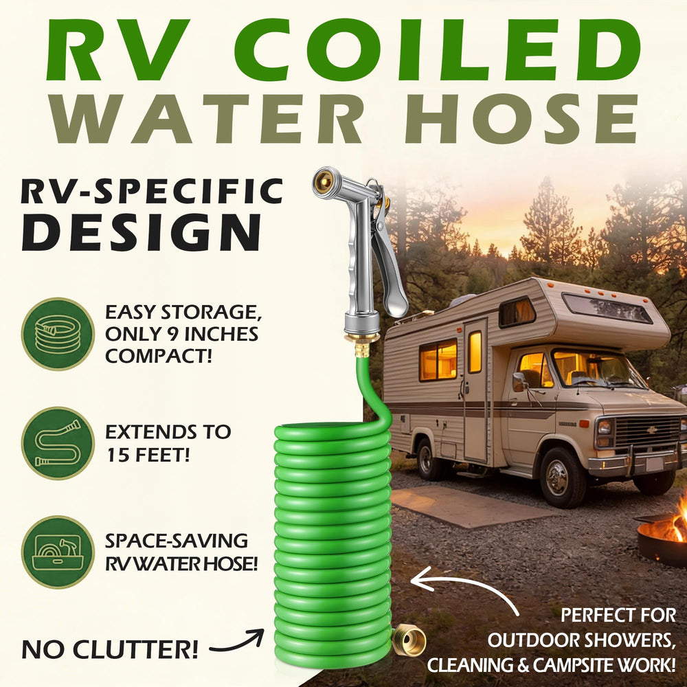 Gulfmew RV exterior shower hose extends to 15 ft for flexible outdoor use