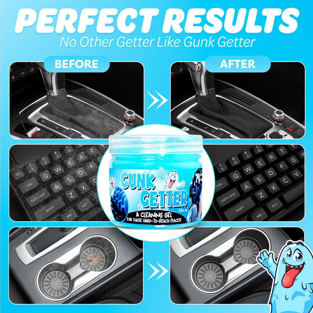Gunk Getter gel used on a keyboard to pick dust from keys.