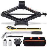 Gurduenon scissor jack 2t elevates a vehicle for tire replacement