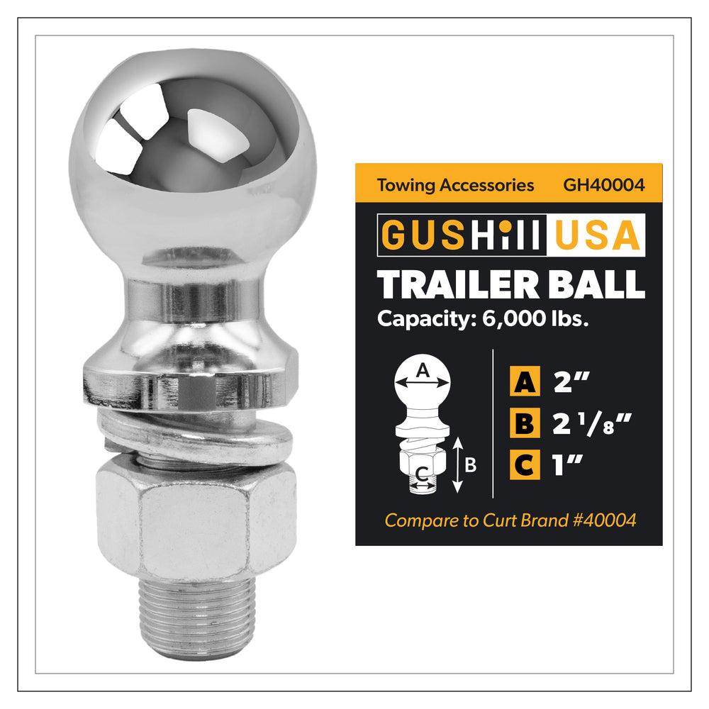 GusHill GH40004 chrome trailer hitch ball with a 2-inch diameter for secure towing