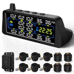 GUTA RV TPMS 7-inch LCD display showing real-time tire pressure and temperature for safer journeys