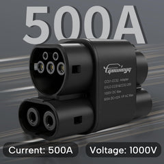 GUWIEYG CCS1 to CCS2 adapter showing copper alloy pins for durable contact.