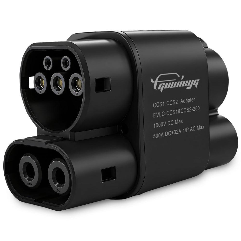 GUWIEYG CCS1 to CCS2 adapter with secure DC connection for CCS2 EVs.