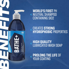 Gyeon Bathe+ gloss beads illustrate hydrophobic finish and rain beading.