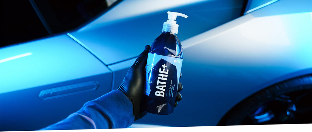 Gyeon Bathe+ water beads illustrate hydrophobic beading for easier cleaning.