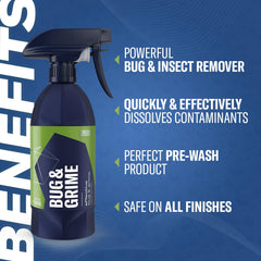 Gyeon Bug and Grime Remover cleans dirt on glass for clear visibility after detail spray.