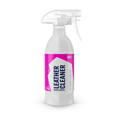 GYEON LeatherCleaner Natural bottle pour demonstrates easy, residue-free cleaning for luxury seats