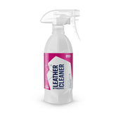 Gyeon LeatherCleaner strong bottle pour demonstrating deep cleaning action for automotive leather.