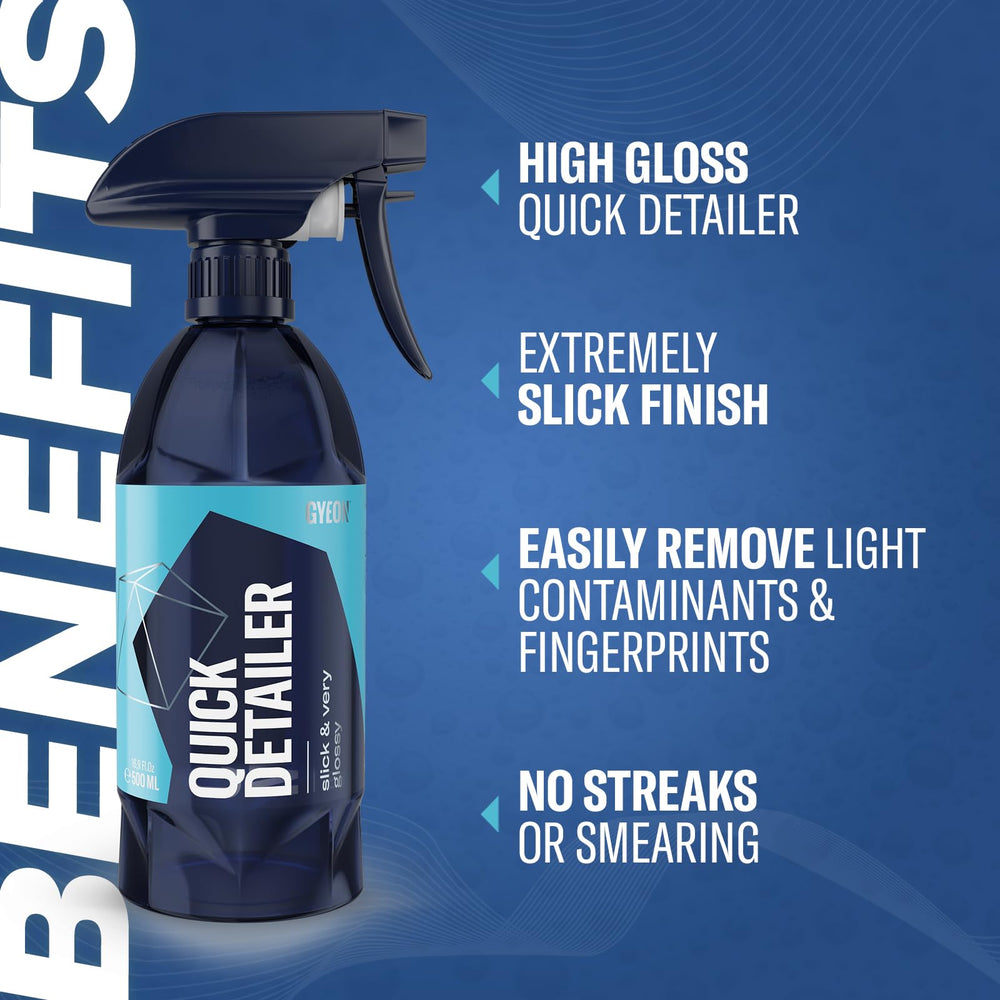 Gyeon Quick Detailer on glass enhances clarity and water beading for streak-free visibility.