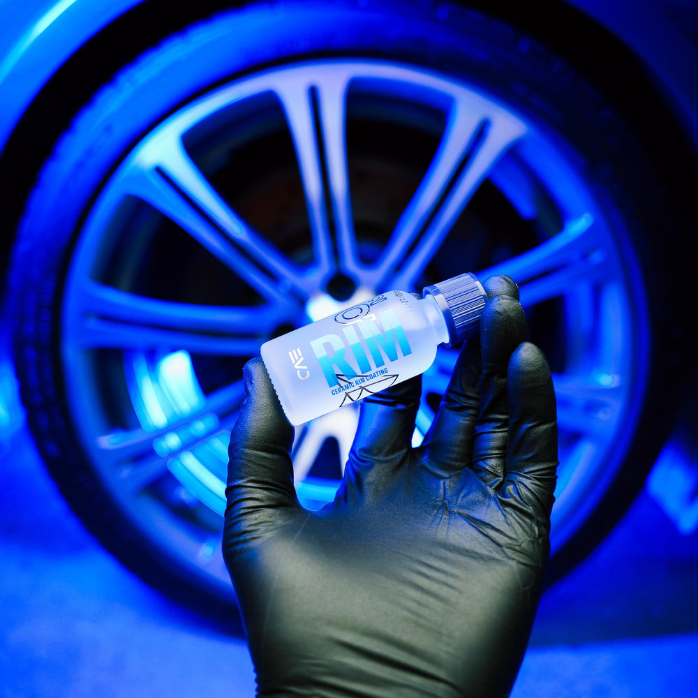Gyeon Rim EVO hydrophobic water beading on rim surface.