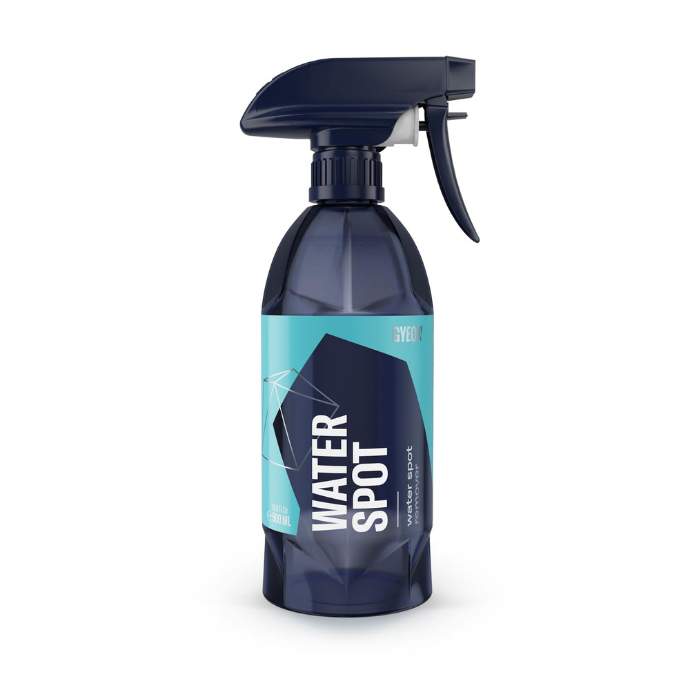 Gyeon Water Spot Remover bottle-pour demonstrates quick stain targeting on painted surfaces.