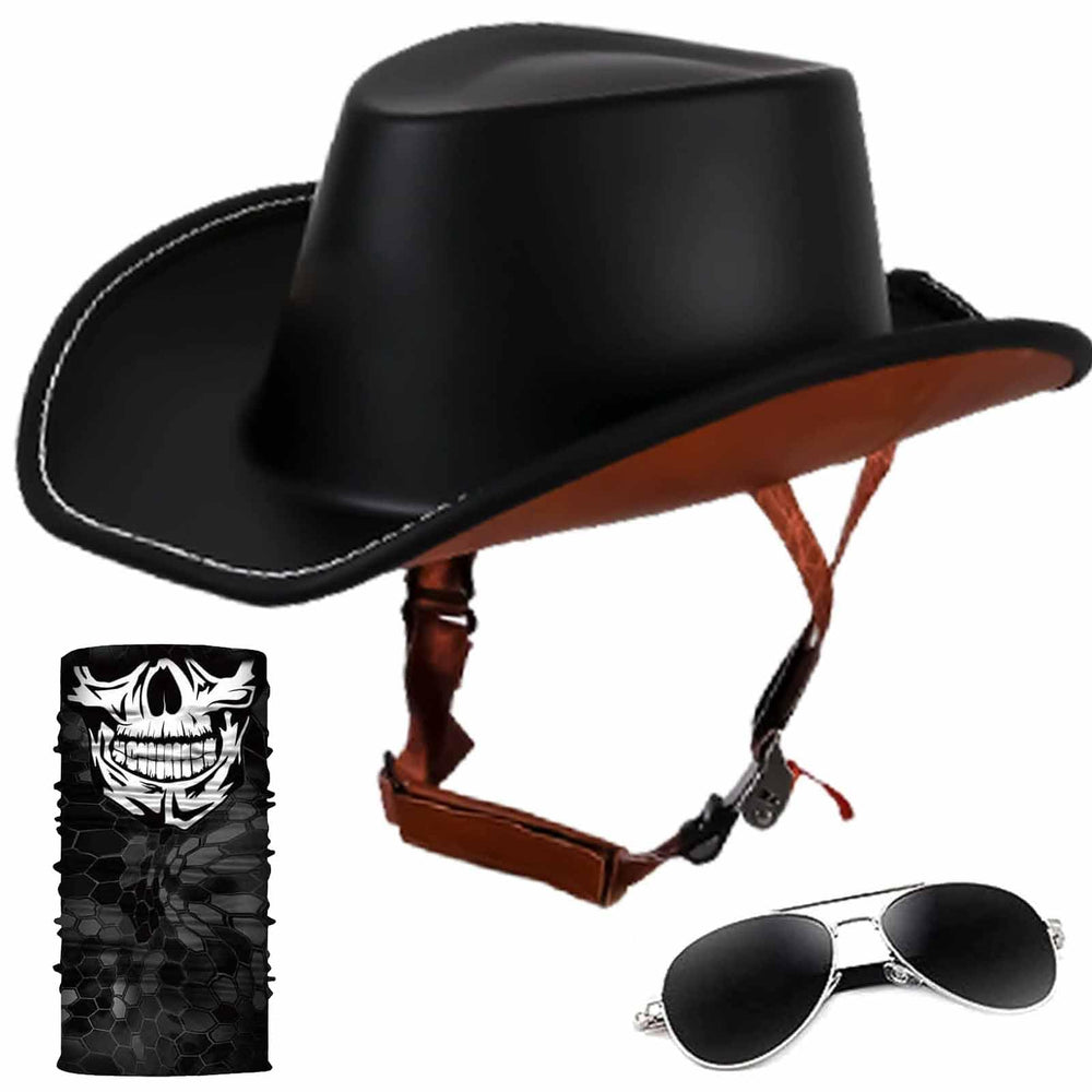 GYLRFAN retro half helmet front view with cowboy hat design for a bold street look