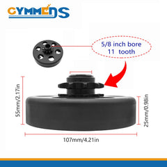 GYMMEDS 11-tooth clutch connected to 5/8 inch shaft supports reliable starts.