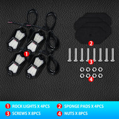 GZ5CG four-pack rock lights include sponge pads and hardware