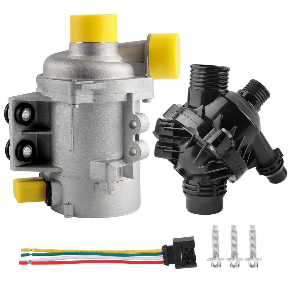 GZGN electric water pump with thermostat shown in BMW front view for reliable cooling