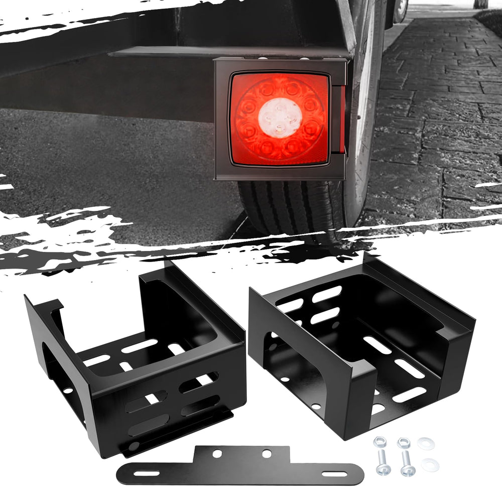 GZQIUYI left mounting box protects square LED trailer lights on boats and trucks.