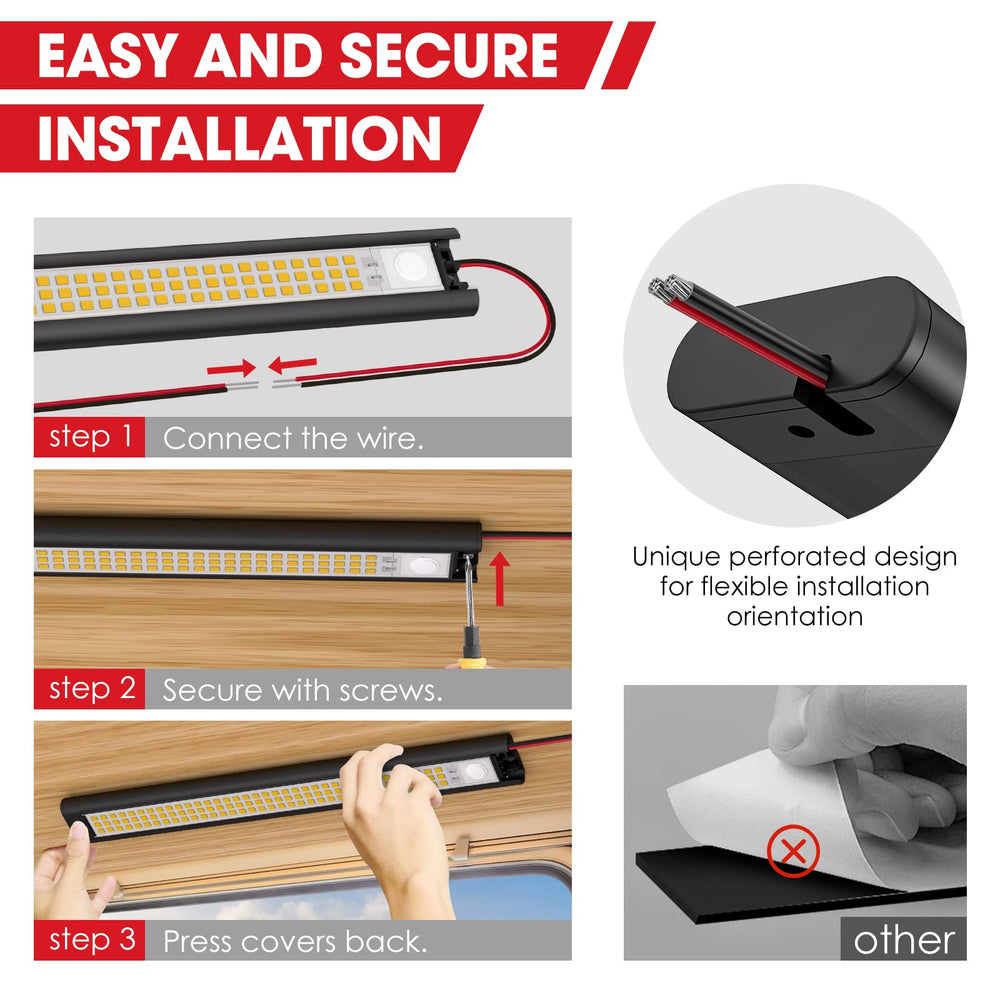 GZV 12V LED light strip features notched wire exit for versatile installation