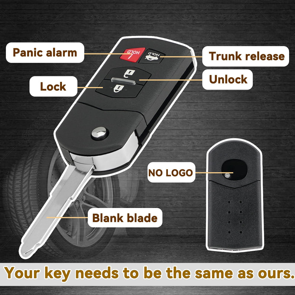 GZXNKEY CX-9/MX-5 Miata remote key fob back view displaying button layout.