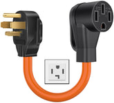 H3JANG adapter in camping setup converts a 30A outlet to EV charging.