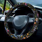HABZTOUYI Wildflower steering wheel cover with floral print for a comfortable grip.