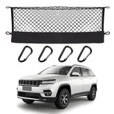 Hacyikee envelope-style cargo net for Jeep Grand Cherokee WL keeps trunk items secure.