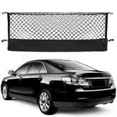 Hacyikee envelope style cargo net installed in Toyota Camry trunk for organized storage