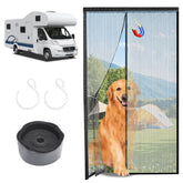 HAEZU magnetic-closure RV screen door for hands-free entry and bug protection.