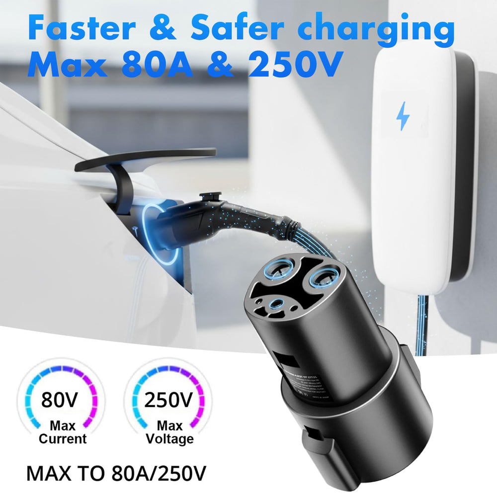 Hagibis J1772 to Tesla adapter side profile highlighting compact, portable appeal