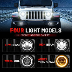 HANBKC LED halo DRL emits a distinctive white glow for style and safety.