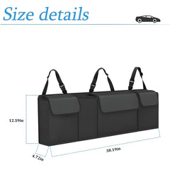Hanemia backseat hanging organizer attached behind seat for easy reach.