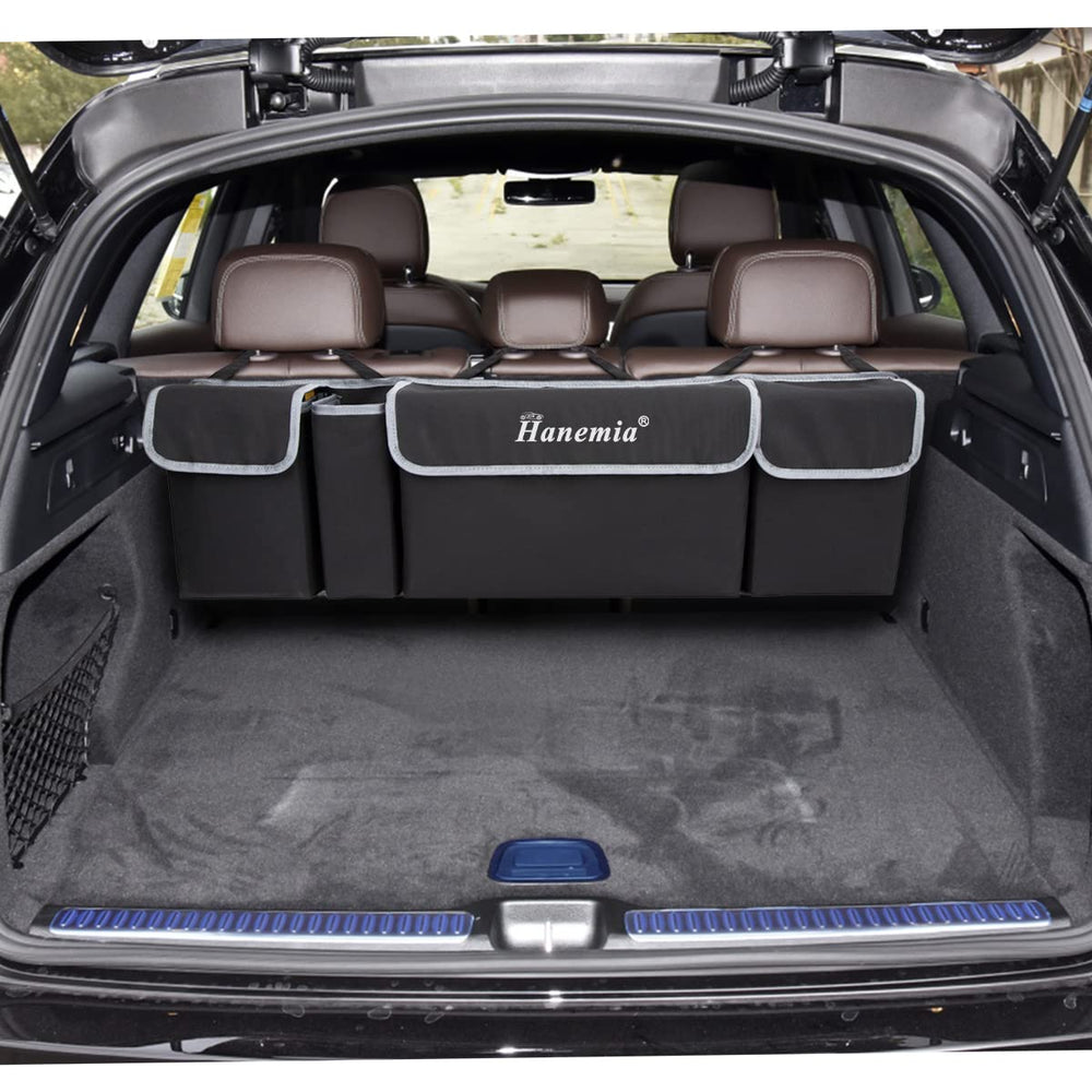 Hanemia collapsible car storage bag saves trunk space when not in use.