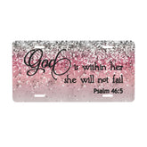 HANGWWZQ Psalm 46:5 front license plate with God Within Her design enhances vehicle personalization.
