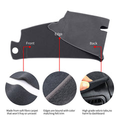 HanLanKa dash cover showing left-hand-drive compatibility with breathable fabric.