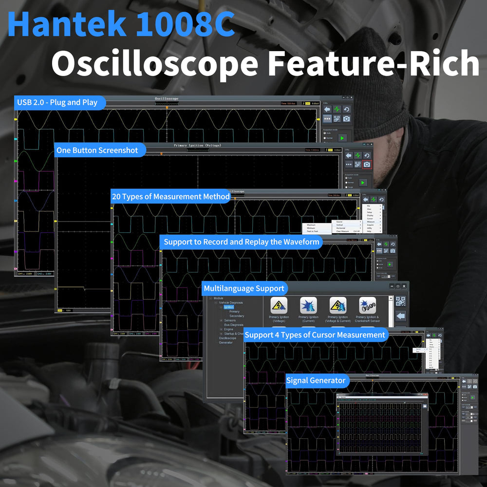 Hantek analogue signals graph displays 12-bit detail for precise analysis.