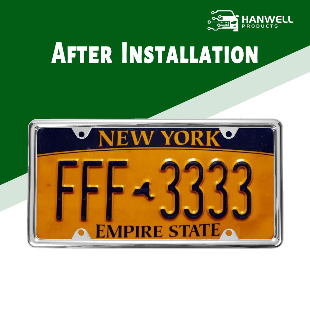 Hanwell license frame includes screws, caps, washers for quick installation