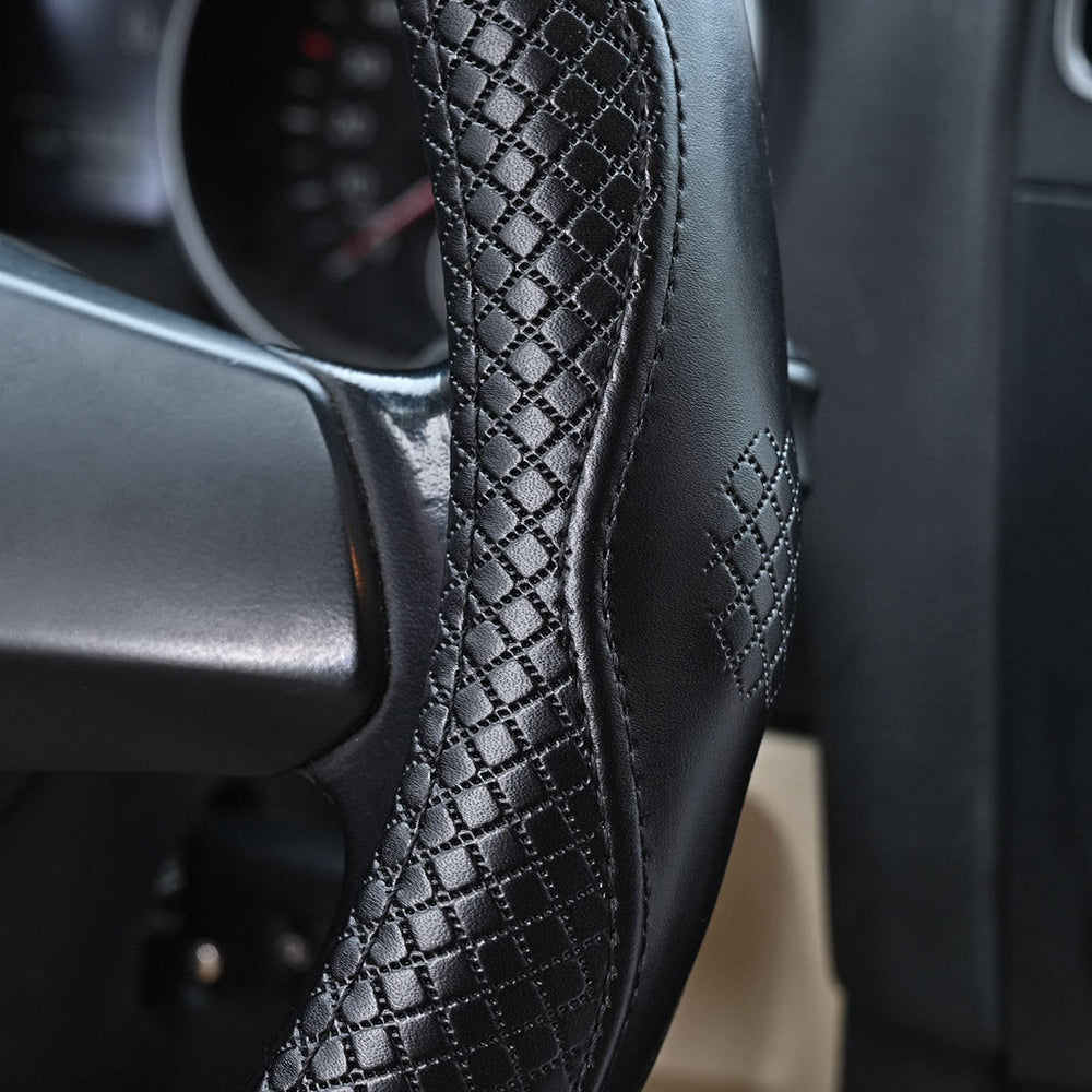 HAOKAY leather steering wheel cover flat packaging preserves shape before use.